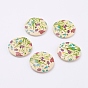 Painted 2-hole Button with Small Broken Flowers, Wooden Buttons, 30mm, hole: 3mm