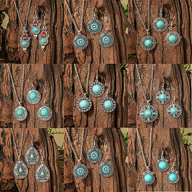 Комплекты из ожерелий и серег-подвесок из сплава Bohemia и акрила, античное серебро