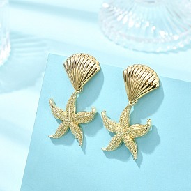 Ocean 304 Stainless Steel and Brass Stud Dangle Earrings, Golden