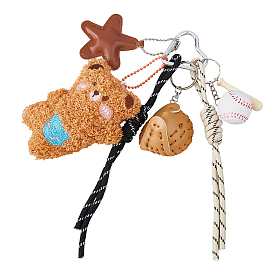 Брелоки-подвески из искусственной кожи, медведь, с нейлоновым шнуром и сплавочной фурнитурой, платина