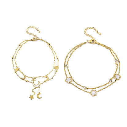 Ионное покрытие (ip) 304 браслет из нержавеющей стали, с подвесками из синтетических ракушек, золотые