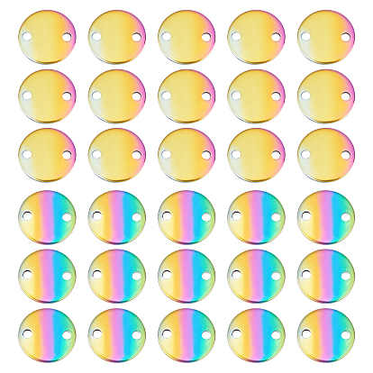 Rainbow Color Ion Plating(IP) 304 Stainless Steel Links Connectors, Flat Round