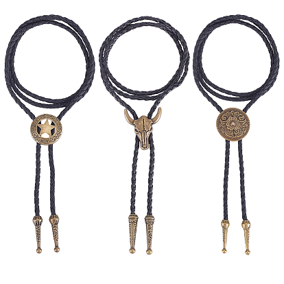 3 шт. 3 стили ожерелья из сплава с подвесками в виде боло и лариатами, плоский круглый цветок скот, разнообразные