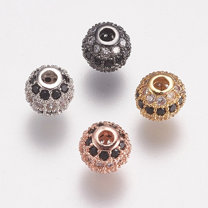 Brass Micro Pave Cubic Zirconia Beads, Round, Black