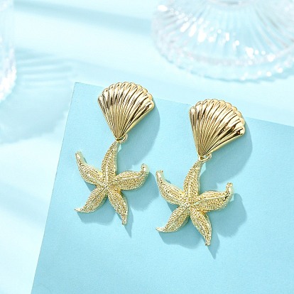 Ocean 304 Stainless Steel and Brass Stud Dangle Earrings, Golden