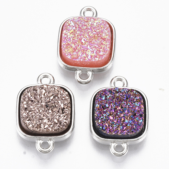 Alloy Links, with Druzy Resin Cabochons, Square, Platinum