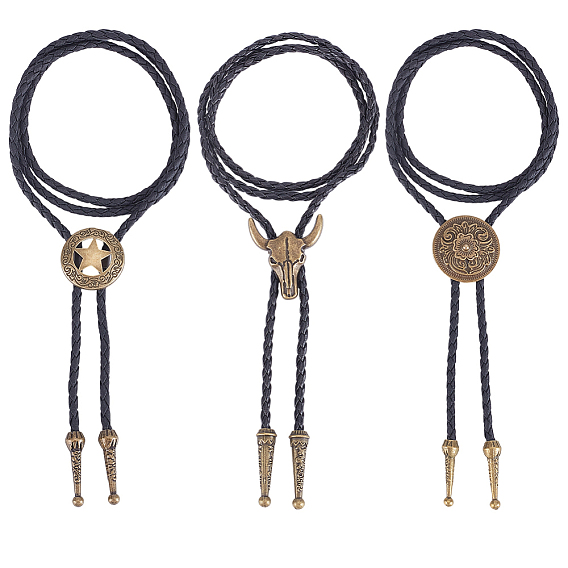 3 шт. 3 стили ожерелья из сплава с подвесками в виде боло и лариатами, плоский круглый цветок скот, разнообразные