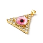Real 18K Gold Plated Brass Pendants, with Glass and Acrylic, Triangle With Evil Eye Charms