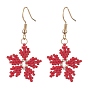 Glass Seed Braided Snowflake Dangle Earrings, Golden 304 Stainless Steel Wire Wrap Christmas Earrings for Women