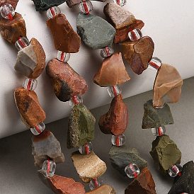 Natural Ocean Jasper Beads Strands, Raw Rough, Nuggets, with Seed Beads