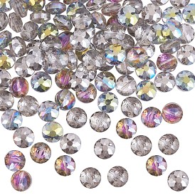 120Pcs Electroplated Transparent Glass Beads, Faceted, Flat Round