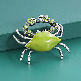 Cute Zinc Alloy Enamel Broochs, with Rhinestone, Crab