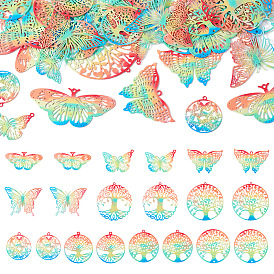 40 шт. 10 стили, окрашенные распылением 430 филигранные двусторонние подвески из нержавеющей стали, гравированные металлические украшения, бабочка, плоский круглый и древо жизни