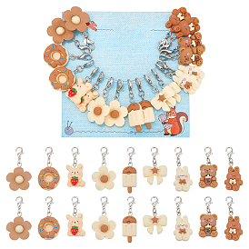 Маркеры для закрепки стежков с подвеской из смолы в виде цветка/леденца/бантика, подвески крючком с застежкой-лобстером