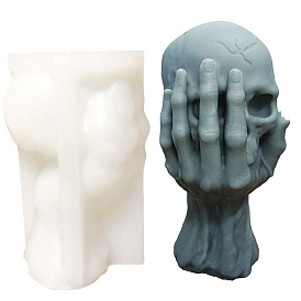 DIY Silicone 3D Statue Candle Molds, for Portrait Sculpture Scented Candle Making, Halloween Hand Holding Skull