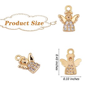 5 Pieces Brass Angel Charm Pendant Brass Micro Pave Clear Cubic Zirconia Charms Real  Gold Plated for Jewelry Necklace Earring Making Crafts
