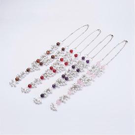 Pierres précieuses naturelles colliers de perles, avec des perles de perles de verre et laiton homard fermoir de griffe