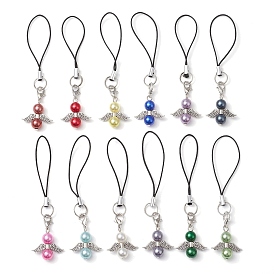 12Pcs Imitation Pearl Acrylic Alloy Angel Pendant Decorations, for Phone String Ornaments