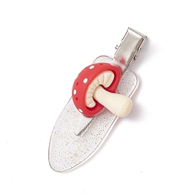 Mushroom/Pine Cone Opaque Resin Alligator Hair Clips, with Glitter Alloy & Plastic Clip, for Girls