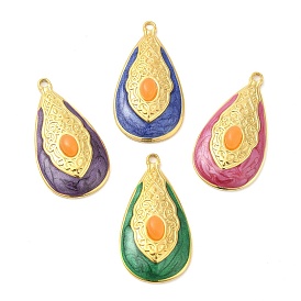 Enamel Pendants, with 304 Stainless Steel Finding and Arcylic Cabochons, Real 18K Gold Plated, Teardrop Charm