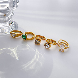 304 кольца из нержавеющей стали с кубическим цирконием, реальный 18 k позолоченный