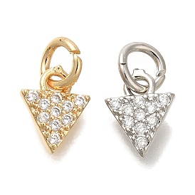 Brass Micro Pave Cubic Zirconia Pendants, Triangle Charms, with Jump Ring