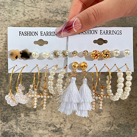 6 Pairs of Acrylic Pearl Earrings Set - Simple and Vintage Ear Cuffs Collection