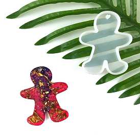 DIY Food Grade Silicone Christmas Theme Gingerbread Man Pendant Molds, Resin Casting Molds, for UV Resin, Epoxy Resin Jewelry Making