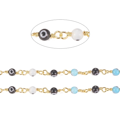 Handgemachte böse Augen Lampwork runde Perlenketten, mit Messing-Zubehör, ungeschweißte, Spule, langlebig überzogen