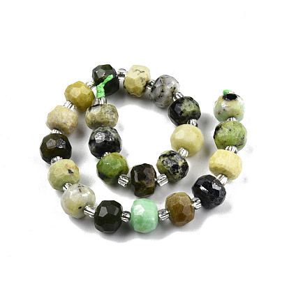 Natural Serpentine Beads Strands, with Seed Beads, Faceted, Rondelle