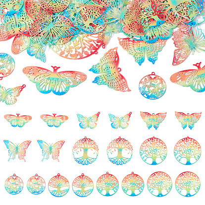 40 шт. 10 стили, окрашенные распылением 430 филигранные двусторонние подвески из нержавеющей стали, гравированные металлические украшения, бабочка, плоский круглый и древо жизни