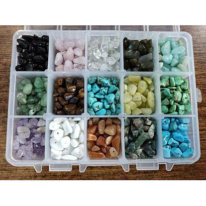 375g 15 brins de perles de pierres précieuses naturelles et synthétiques de couleurs
