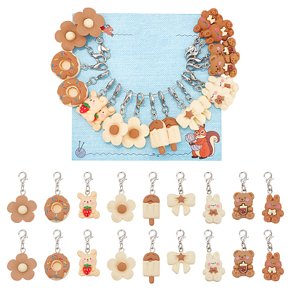 Маркеры для закрепки стежков с подвеской из смолы в виде цветка/леденца/бантика, подвески крючком с застежкой-лобстером