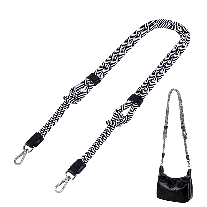 Ремни для сумок из полосатого нейлонового круглого шнура, с концами шнура из коровьей кожи, платина, белые