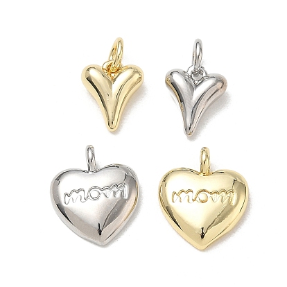 Brass Charms, Heart Charms, Cadmium Free & Lead Free, Rack Plating, Long-Lasting Plated