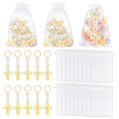 30шт. деревянные бусины для брелоков, крестик, с 30 подарочными пакетами из органзы шт.