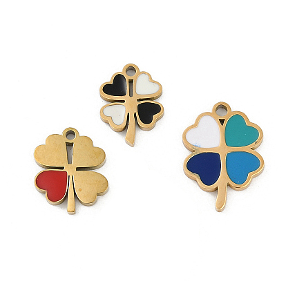 304 из нержавеющей стали шармы эмали, клевер очарование, реальный 18 k позолоченный, ионное покрытие (ip)