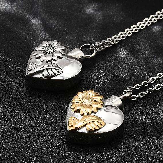 304 ожерелья с подвеской в виде сердца из нержавеющей стали в виде подсолнуха и гроба, ожерелья из урны с прахом для домашних животных