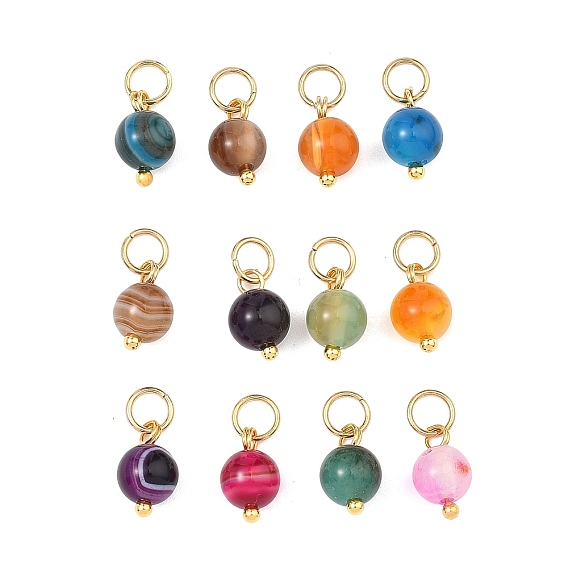 Натуральные полосатые агатовые / полосатые агатовые подвески, круглые подвески, с 304 кольцами из нержавеющей стали