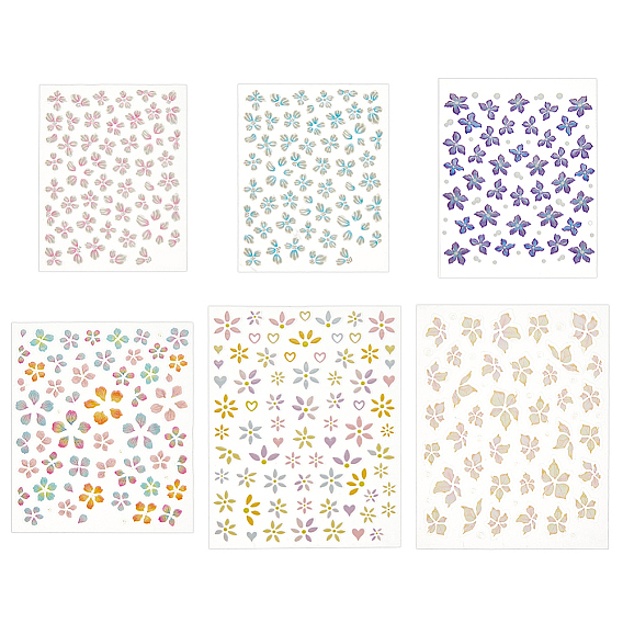 5 шт. 5 стили ПВХ наклейки для дизайна ногтей, самоклеящийся, для украшения ногтей, цветочным узором