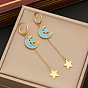 Boho Chic Turquoise Star Moon Earrings with Tassel and Flower Studs