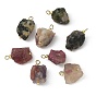 Raw Rough Natural Multicolor Tourmaline Pendants, with Brass Loops, Nuggets Charms