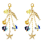 2Pcs Handmade Porcelain & Alloy & Brass Pendant Decorations, with Alloy Lobster Claw Clasps