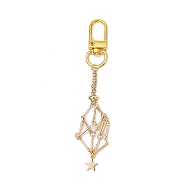 Star 304 Stainless Steel Macrame Chain Pouch Empty Stone Holder Pendant Decoration, with Alloy Swivel Clasps