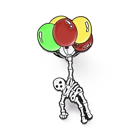 Skeleton with Balloon Enamel Pin, Electrophoresis Black Plated Alloy Halloween Badge for Backpack Clothes