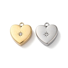 304 Stainless Steel with Rhinestone Pendants, Heart Charms