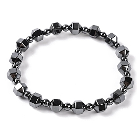 Round & Faceted Bicone Drum Synthetic Non-magnetic Hematite Beaded Stretch Bracelets for Women
