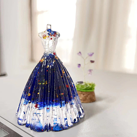Lampwork Chip & Resin Craft Display Decorations, Glittered Wedding Dress Figurine, for Home Feng Shui Ornament