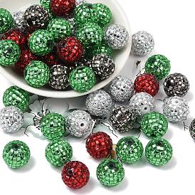 Акриловые бусины из стразов на рождественскую тематику, круглая с квадратным стразом, блестящие бусины для изготовления украшений своими руками, ручки и поделки из бисера
