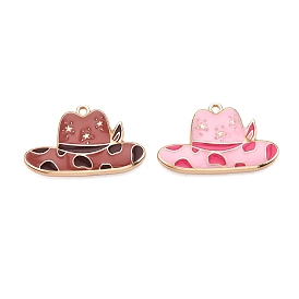 Rack Plating Alloy Enamel Pendants, Cadmium Free & Nickel Free & Lead Free, Light Gold, Cowboy Hat Charm